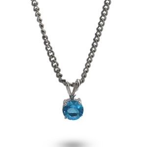 Kettenanhänger mit blauem Zirkonia-Stein.