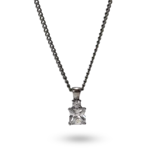 Halskettenanhänger mit quadratischem Diamanten.