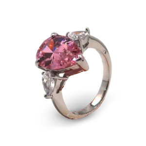 Silberring mit rosafarbenem Diamanten.