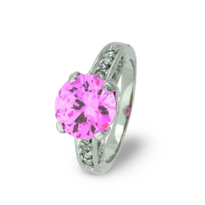 Exklusiver Silberring mit pinkem Diamant.