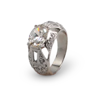 Silberner Ring mit transparentem Zirkonia-Stein.