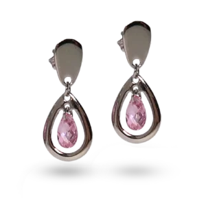 Silberne Ohrhänger mit rosa Diamanten.