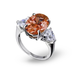 Silberring mit orangefarbenem Zirkonia-Stein.