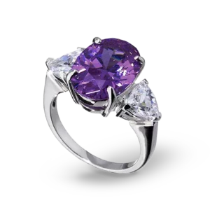 Silberring mit lila Zirkonia-Stein.