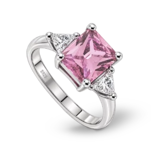Eleganter Ring mit großem rosa Diamantstein und funkelnden Seitendiamanten.