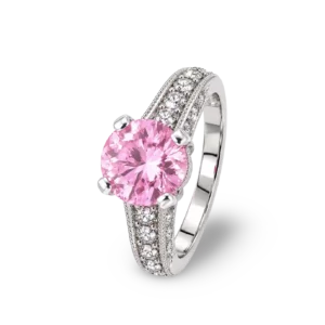 Exklusiver Silberring mit pinkem Diamant.