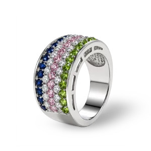 Edler Diamantring mit farbigen Steinen.