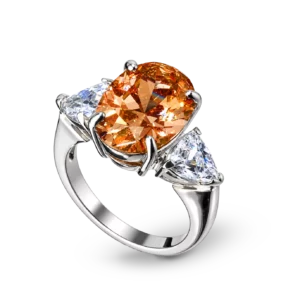 Silberring mit orangefarbenem Zirkonia-Stein.