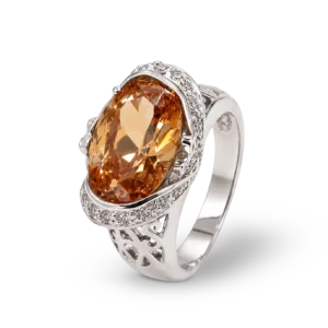 Eleganter Silberring mit funkelndem, ovalem orangefarbenem Stein. - 52