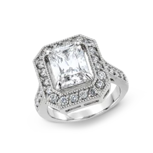 Eleganter Silberring mit quadratischem Zirkoniastein, veredelt mit funkelnden Zirkonia-Akzenten.