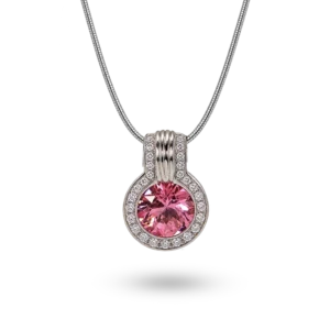 Halskettenanhänger mit rundem Diamanten in rosa.
