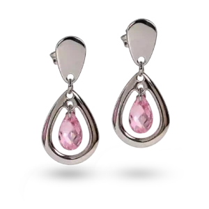 Silberne Ohrhänger mit rosa Diamanten.